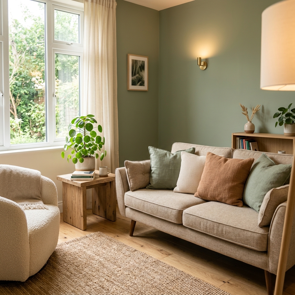 Warm, inviting therapy space with comfortable seating